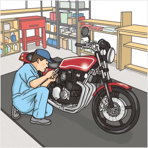 バイクの修理工場に耐油性ゴムマット