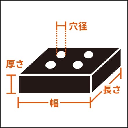 ボルト穴付き厚物角型ゴムの図。