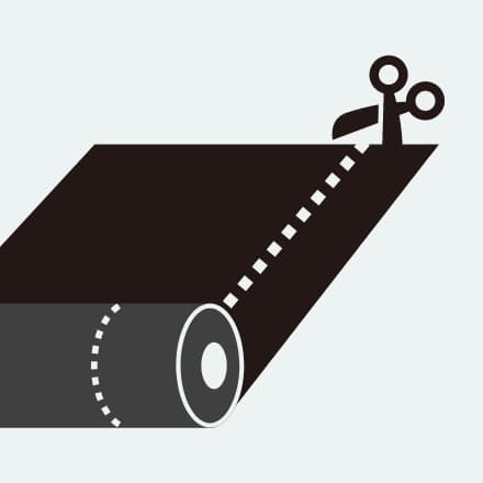 幅を指定してスリット加工した長尺ゴムの図。