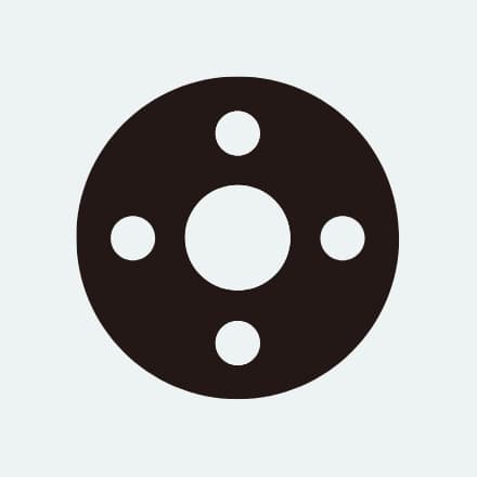 外径・内径・ボルト穴をカット加工した丸形フランジゴムの図。